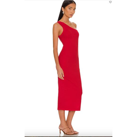 MICHAEL STARS NWT Coco One Shoulder Ribbed Midi Dress in Salsa Red // XL - Picture 3 of 11